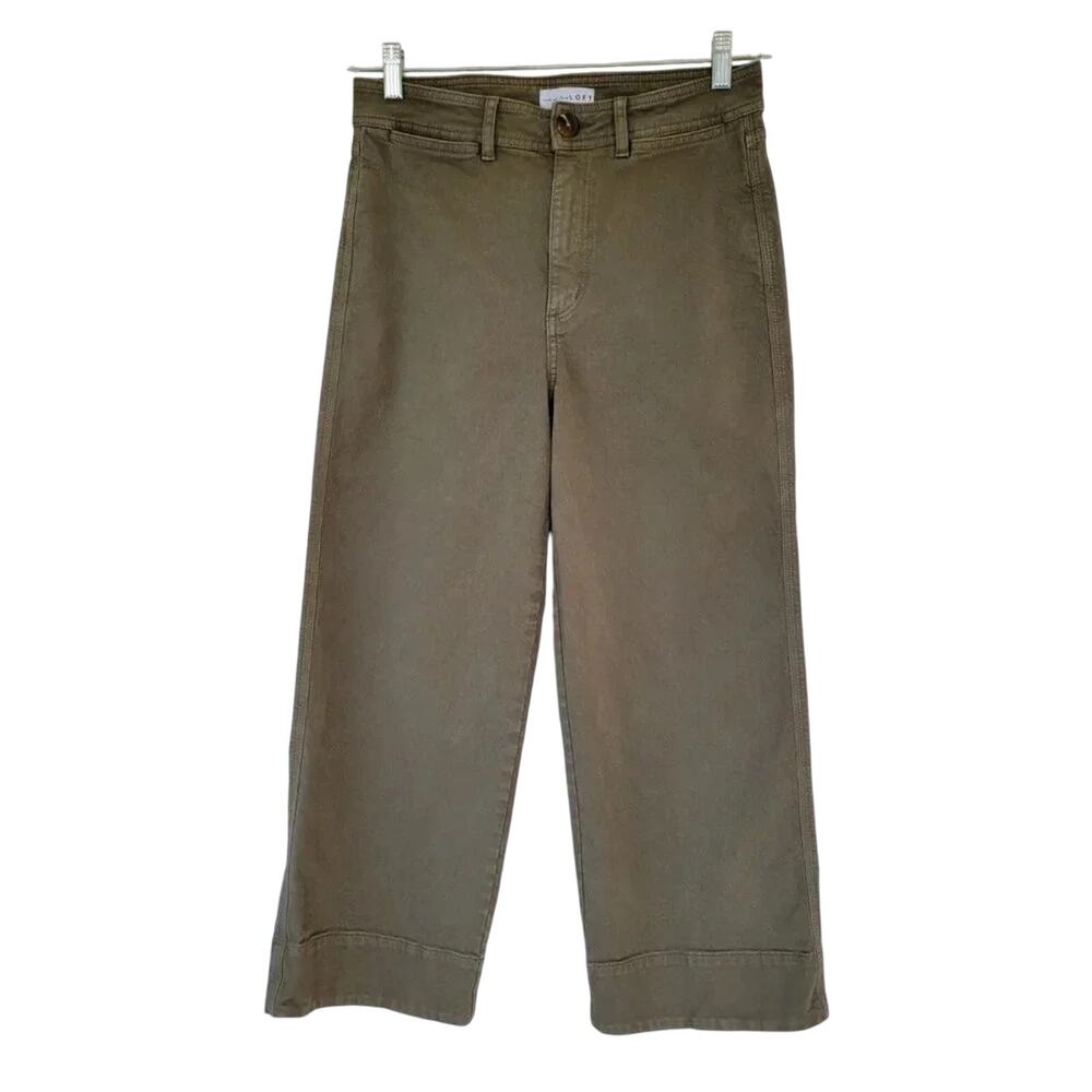 Loft Made and Loved Cropped Wide Leg Jeans Army Green High Waist Women Size 27